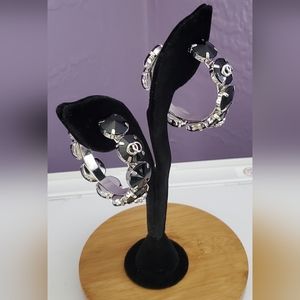 Large Black and Silver Hoop Earrings